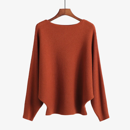 Women’s Halter Neck Batwing Knit Pullover Top – Stretchy Relaxed-Fit Casual Sweater