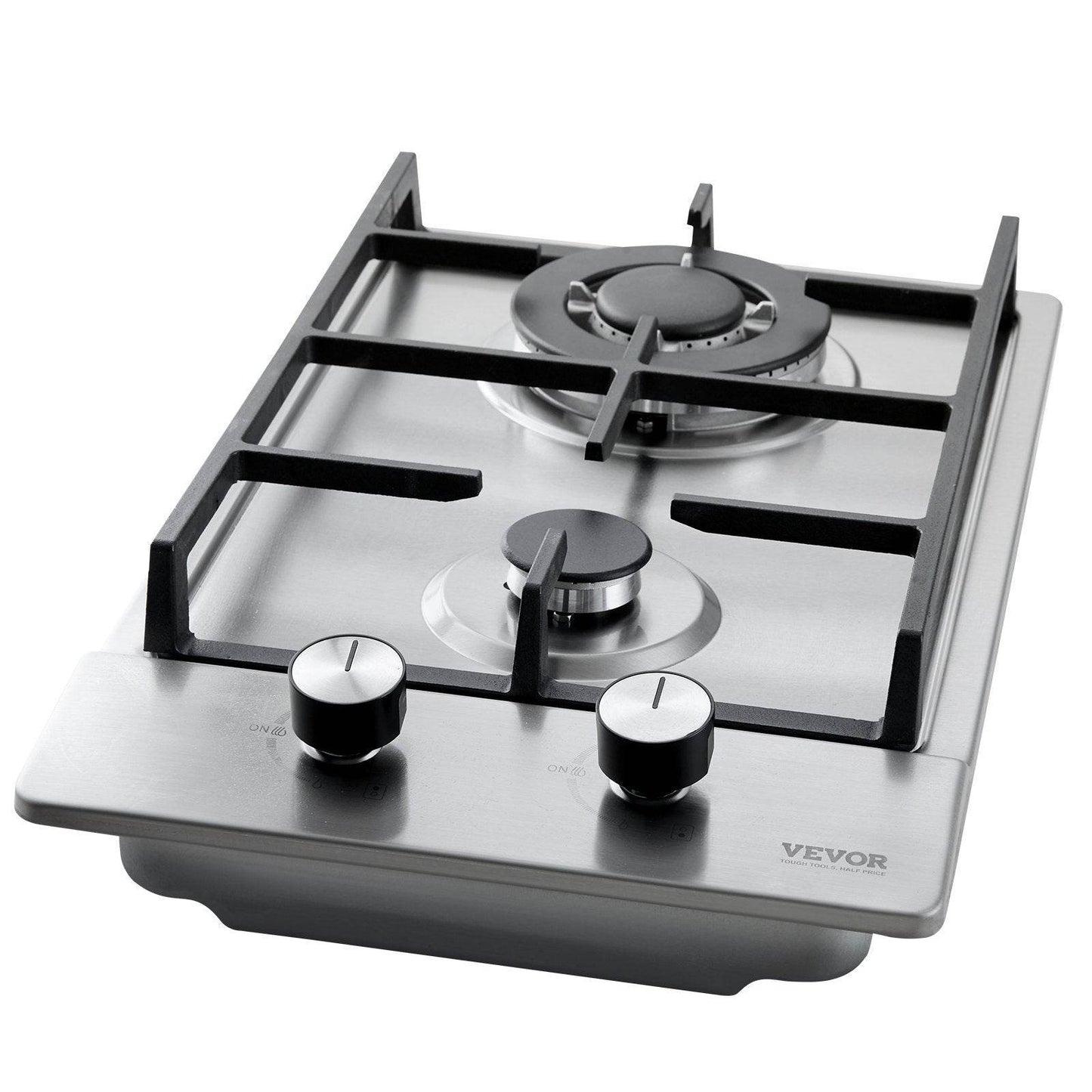 Gas Cooktop 12 Inch, Max 12250BTU 2 Burners Built-in Stainless Steel Gas Stove Top, LPG NG Convertible Dual Fuel Natural Gas Hob With Thermocouple Protection