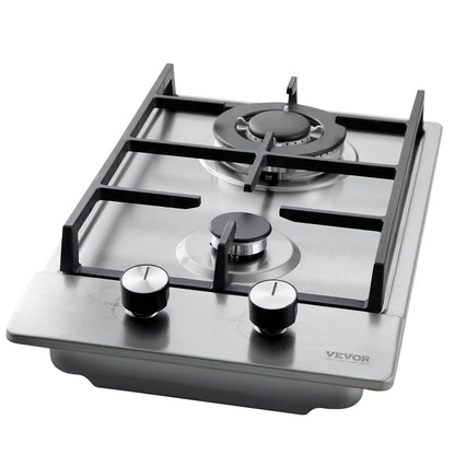 Gas Cooktop 12 Inch, Max 12250BTU 2 Burners Built-in Stainless Steel Gas Stove Top, LPG NG Convertible Dual Fuel Natural Gas Hob With Thermocouple Protection