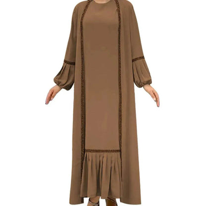 Elegant Two piece for ArabWomen Abaya Underwear dress and Kimono Abaya Open front Abaya for  Middle Easter Arab Dubai Women