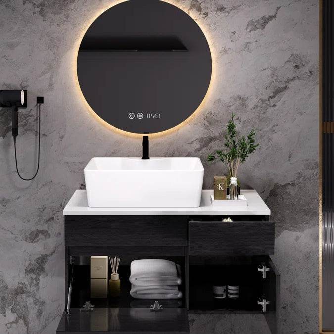Meuble-lavabo mural simple de 31,5 pouces avec dessus en pierre reconstituée