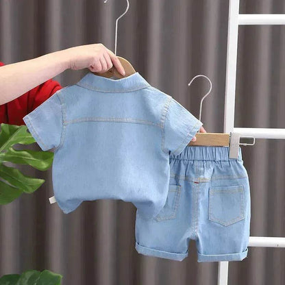 Lapel Short Sleeve Suit Children's Clothing Casual wear for boys Denim Two piece for boys