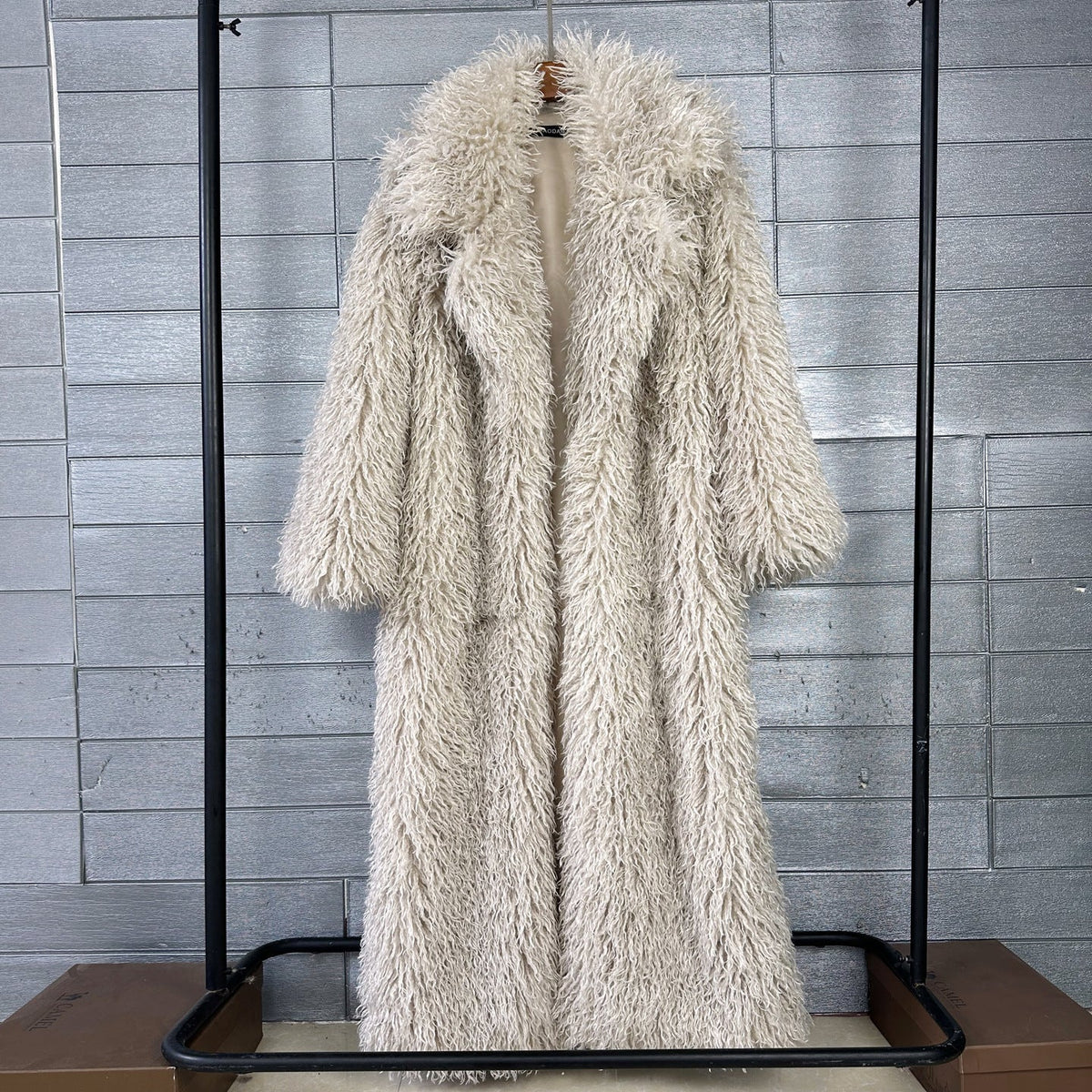 Women's Elongated Faux Fur Coat with Tailored Lapel