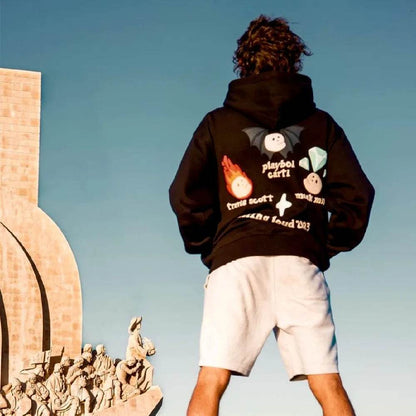Sweat à capuche imprimé vintage pour hommes