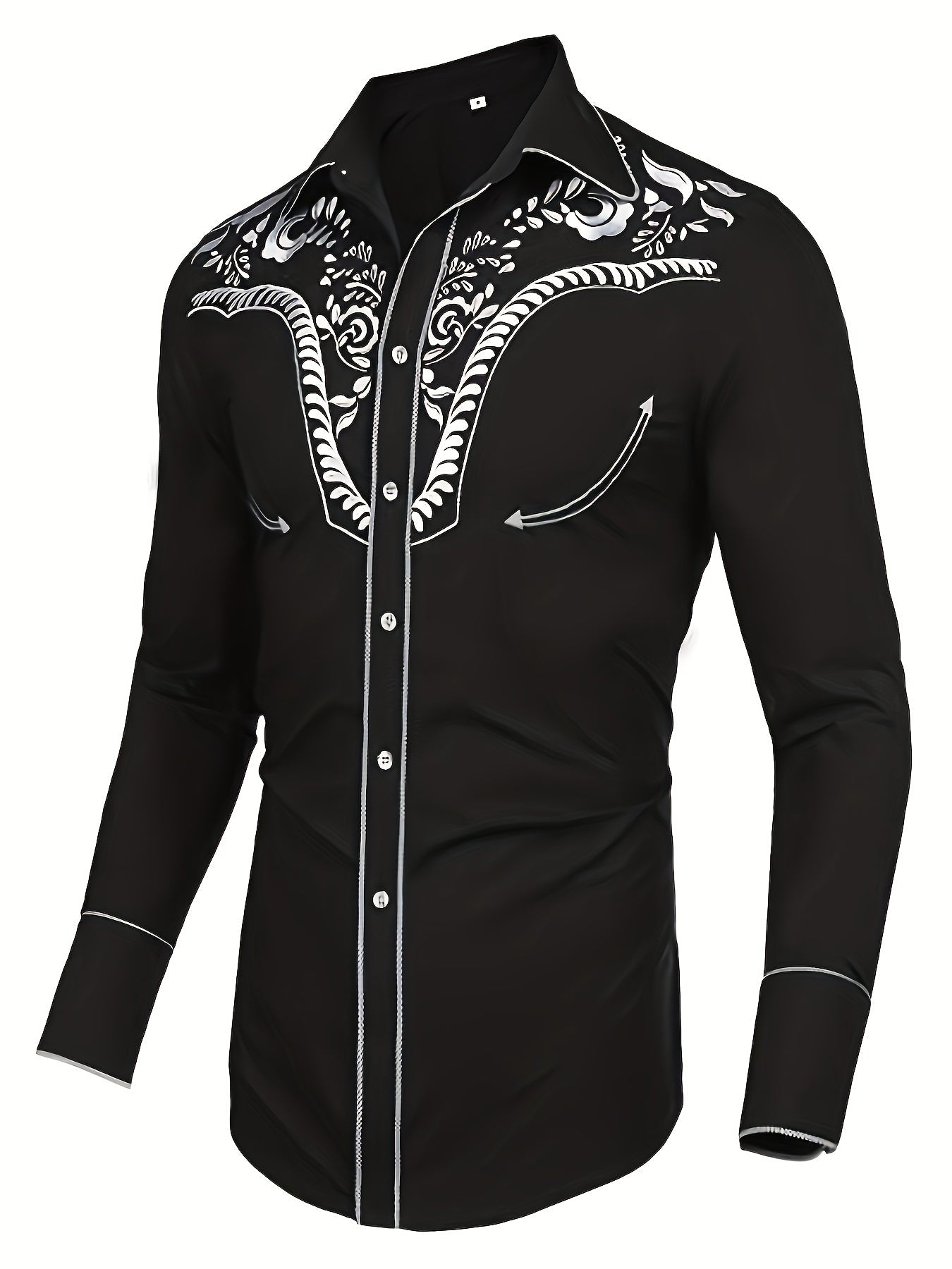 Western Cowboy Chic Long Sleeve Embroidered Shirt - Soft Cotton Blend, Elegant Design, Casual Style for Spring Fall Vacation Resort Wear - Men's Shirt for Outdoor Activities, Travel, and Leisure