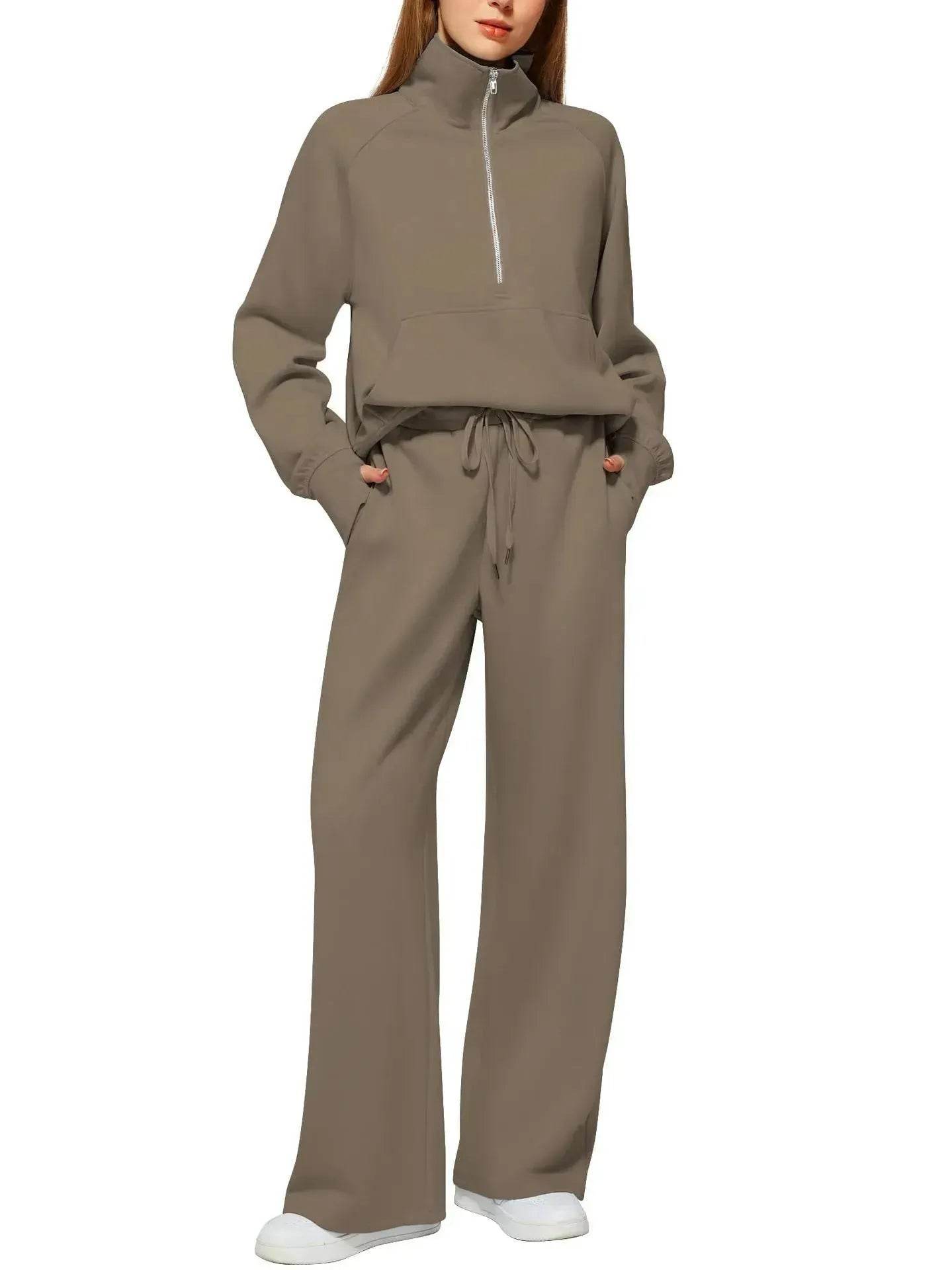 Plain Women Matching Casual Winter Tracksuit set - joggers and hoodie set for women