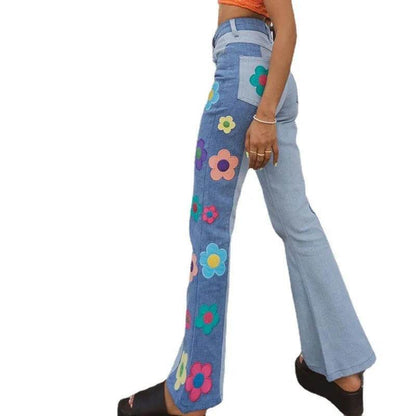 Women's Fashion Pattern Colorblock Bootcut Jeans