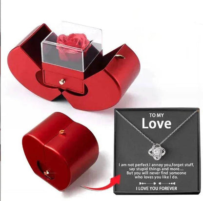 Boîte à bijoux de mode pomme rouge cadeau de Noël collier Rose éternelle pour fille fête des mères Saint Valentin cadeaux avec fleur artificielle Rose fleur boîte à bijoux