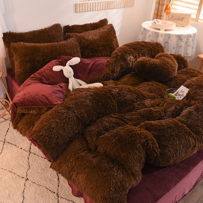 4-Piece Mink Velvet Bedding Set – Soft Polyester Duvet Cover, Flat Sheet & Pillowcases