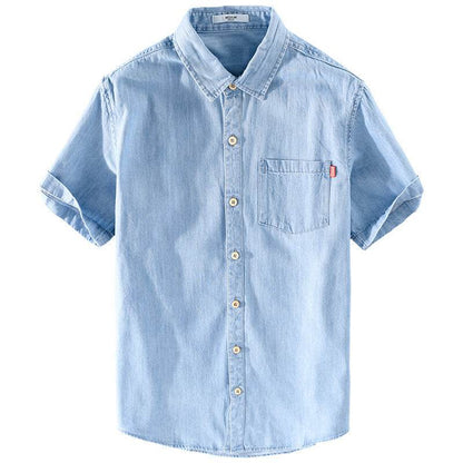 Summer Cotton Short Sleeve Denim Shirt For Men Classic All-matching Jeans