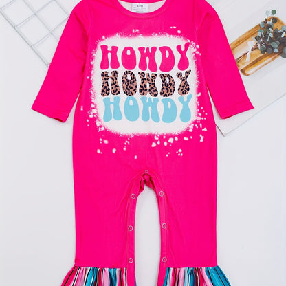 Autumn Western Cowboy Series Baby Girl's Cute Bodysuit With Leopard Cow Pattern Flower Letter...random Print