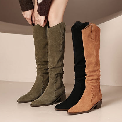 [Vintage Western Cowboy Boots] Ylxhoa Women's Vintage Western Cowboy Boots - Knee-High Pull-On Boots with Chunky Heels, Slip-Resistant PU Outsole, Pointed Toe, Durable Construction - Western Booties for Country Western Events