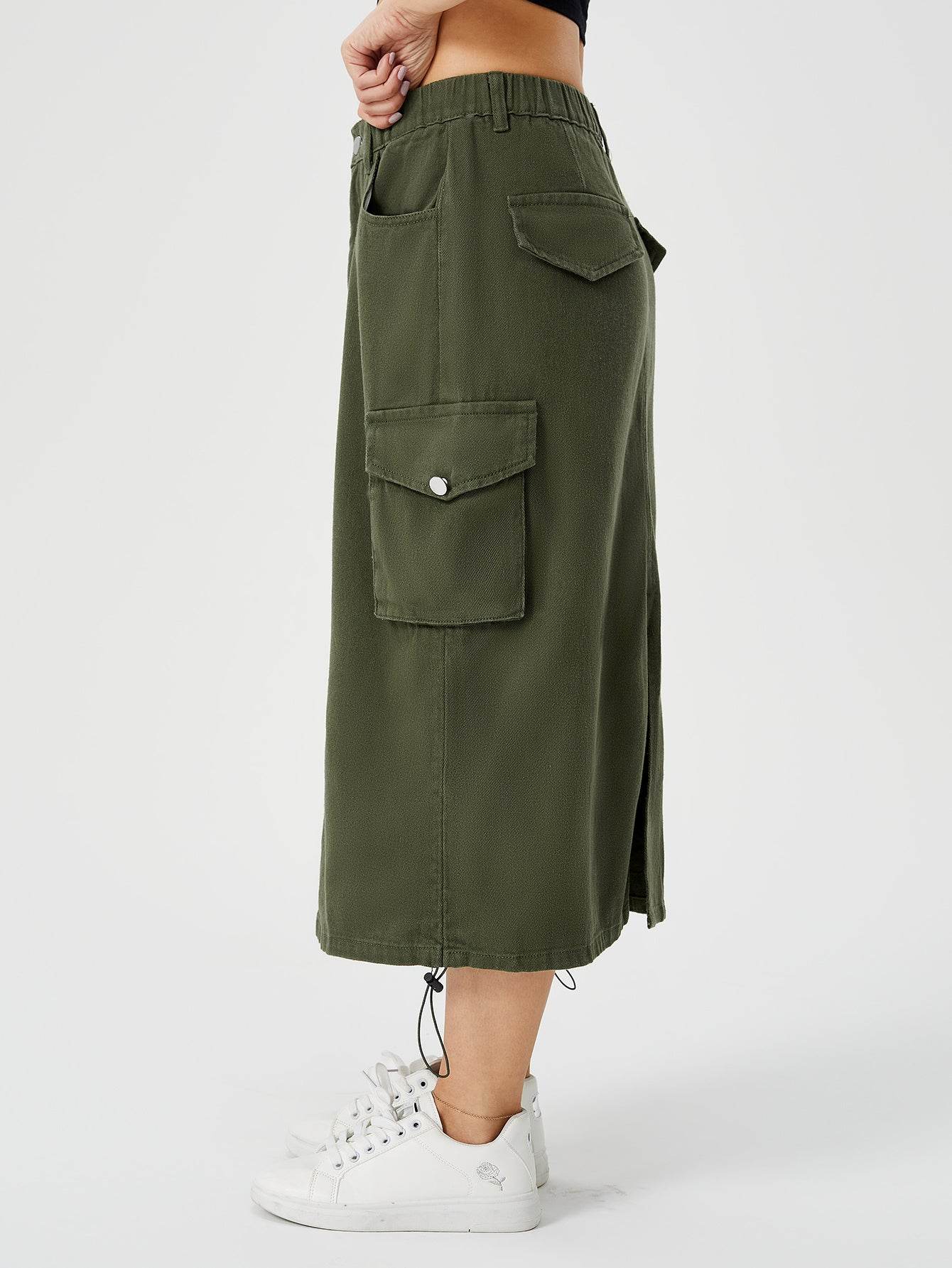Women Casual Street wear High waisted Pencil Midi Cargo Skirt