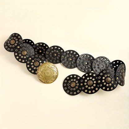 Ceinture large de cowboy occidental avec rivets dorés, en cuir PU, style Steampunk, avec grande boucle ronde vintage pour femme.