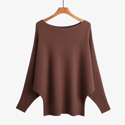 Women’s Halter Neck Batwing Knit Pullover Top – Stretchy Relaxed-Fit Casual Sweater
