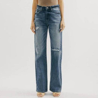 Blue Jeans Pant women Mid waist Denim Wide Leg Denim Pant