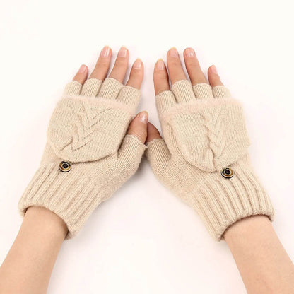 Wool Fingerless Gloves Women's Warm Fashionable Knitted Half Finger Oversleeves