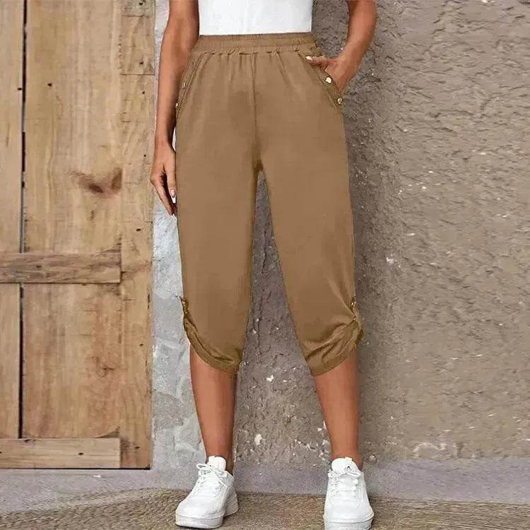 Fashion Cropped Trousers With An Elasticated Waist Women