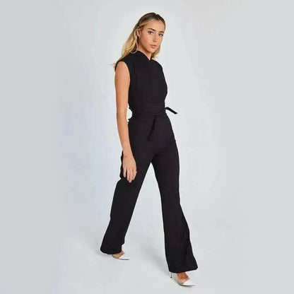 Fashion Elegant Long Sleeveless Jumpsuit Summer V-neck Casual Wide Leg Long Overalls Clothing For Women
