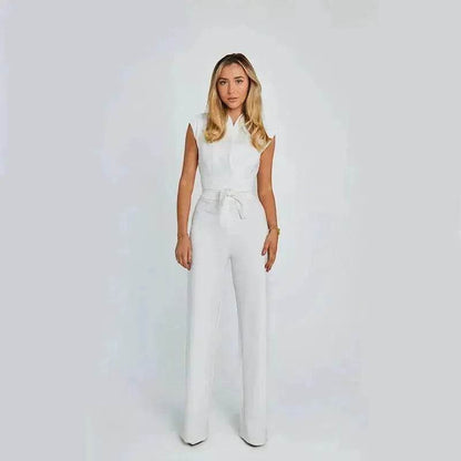 Fashion Elegant Long Sleeveless Jumpsuit Summer V-neck Casual Wide Leg Long Overalls Clothing For Women