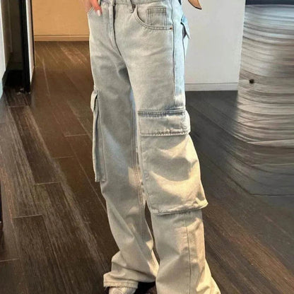 Fashion Y2K street Personality wide-leg  Denim Jeans Trousers Women