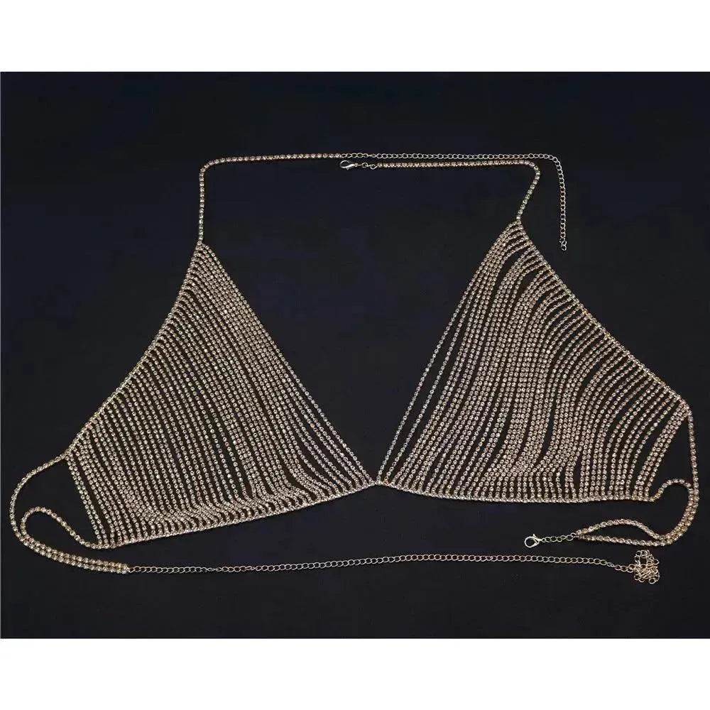 Chaîne de corps fantaisie en strass pour femme, soutien-gorge de bikini pour danse exotique