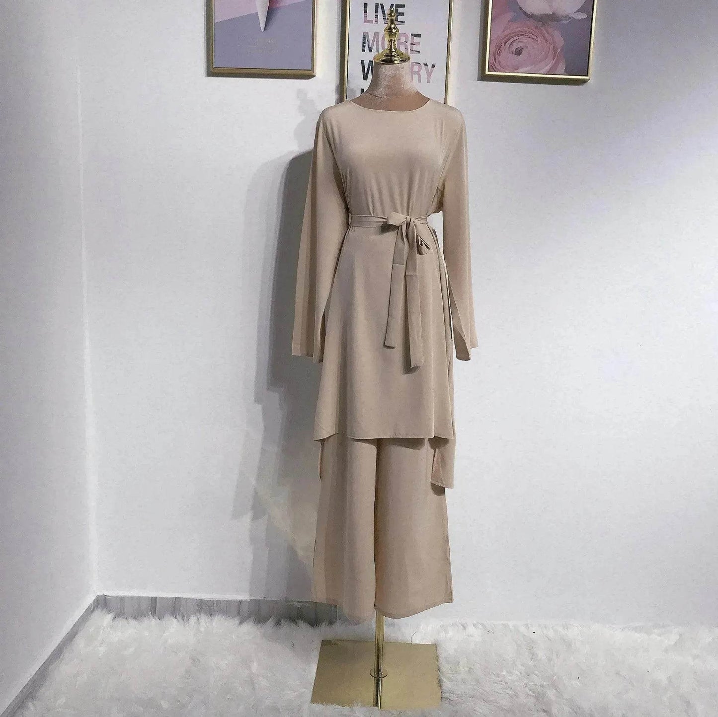 Fashion simple Arab  lace up dress