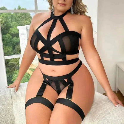 Ensemble de Lingerie Grande Taille en Dentelle pour Femmes – Bodys Sexy Deux Pièces (1XL–4XL)