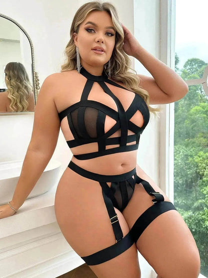 Ensemble de Lingerie Grande Taille en Dentelle pour Femmes – Bodys Sexy Deux Pièces (1XL–4XL)