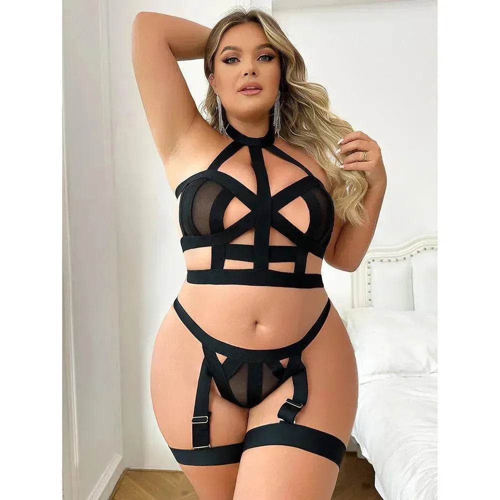 Ensemble de Lingerie Grande Taille en Dentelle pour Femmes – Bodys Sexy Deux Pièces (1XL–4XL)