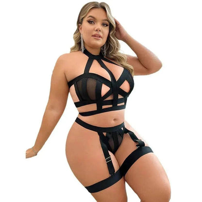 Ensemble de Lingerie Grande Taille en Dentelle pour Femmes – Bodys Sexy Deux Pièces (1XL–4XL)