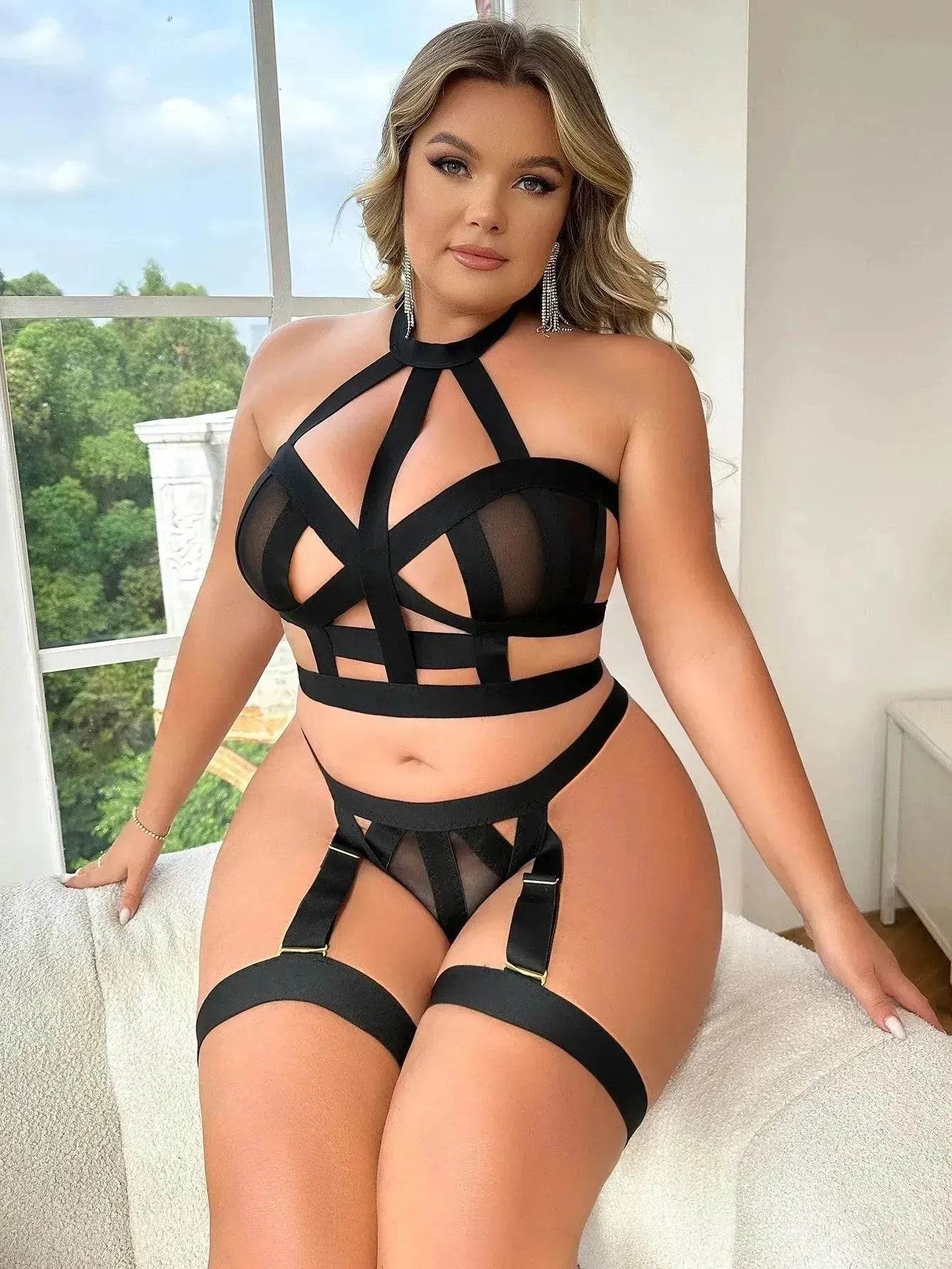 Ensemble de Lingerie Grande Taille en Dentelle pour Femmes – Bodys Sexy Deux Pièces (1XL–4XL)