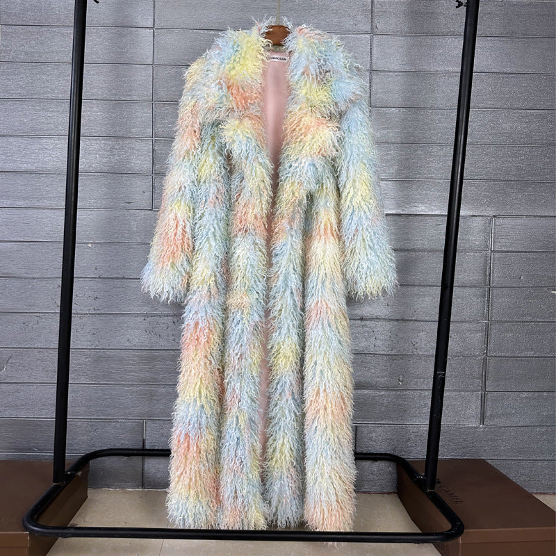 Women's Elongated Faux Fur Coat with Tailored Lapel