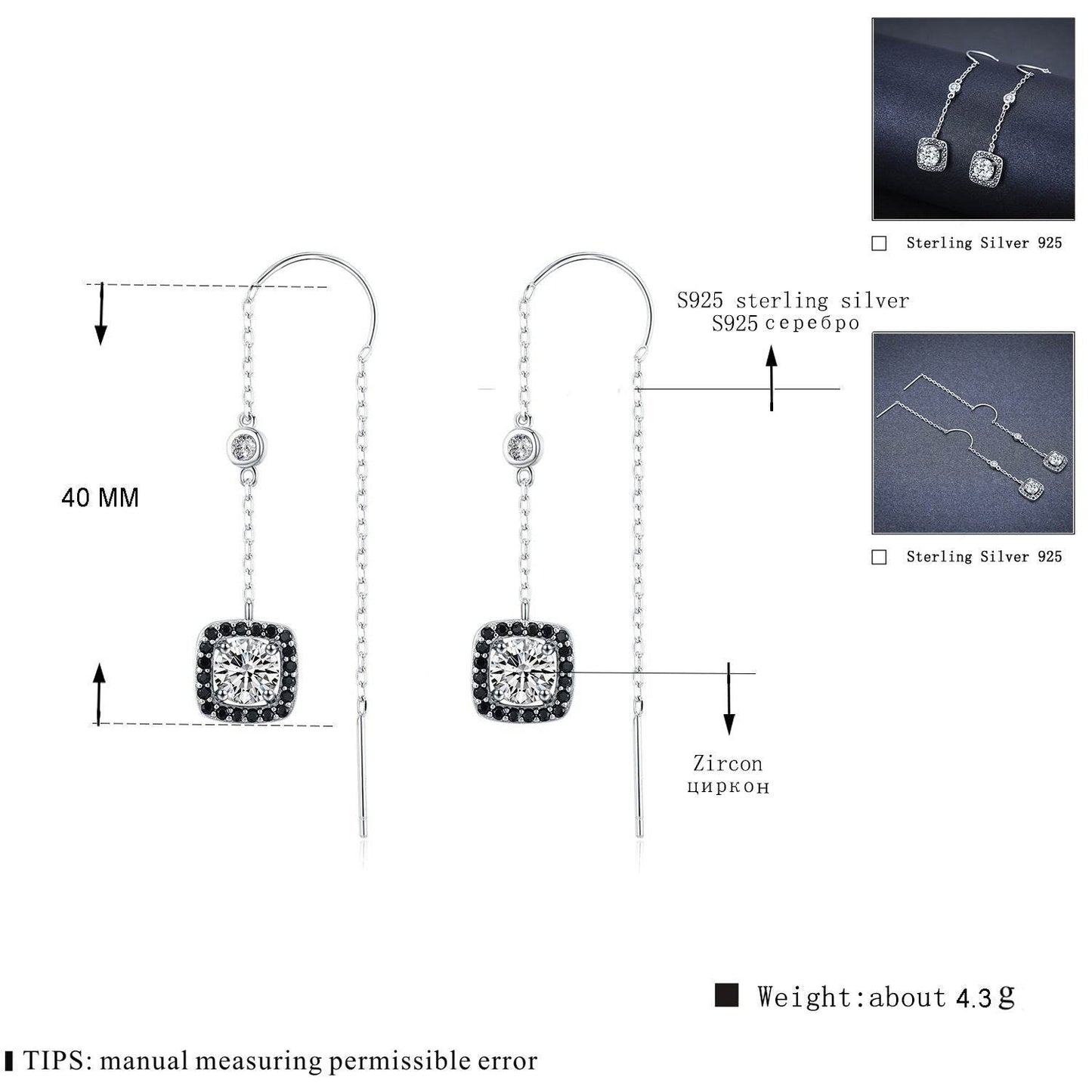 Light Luxury Long Copper Plated Zircon Dangle Earrings
