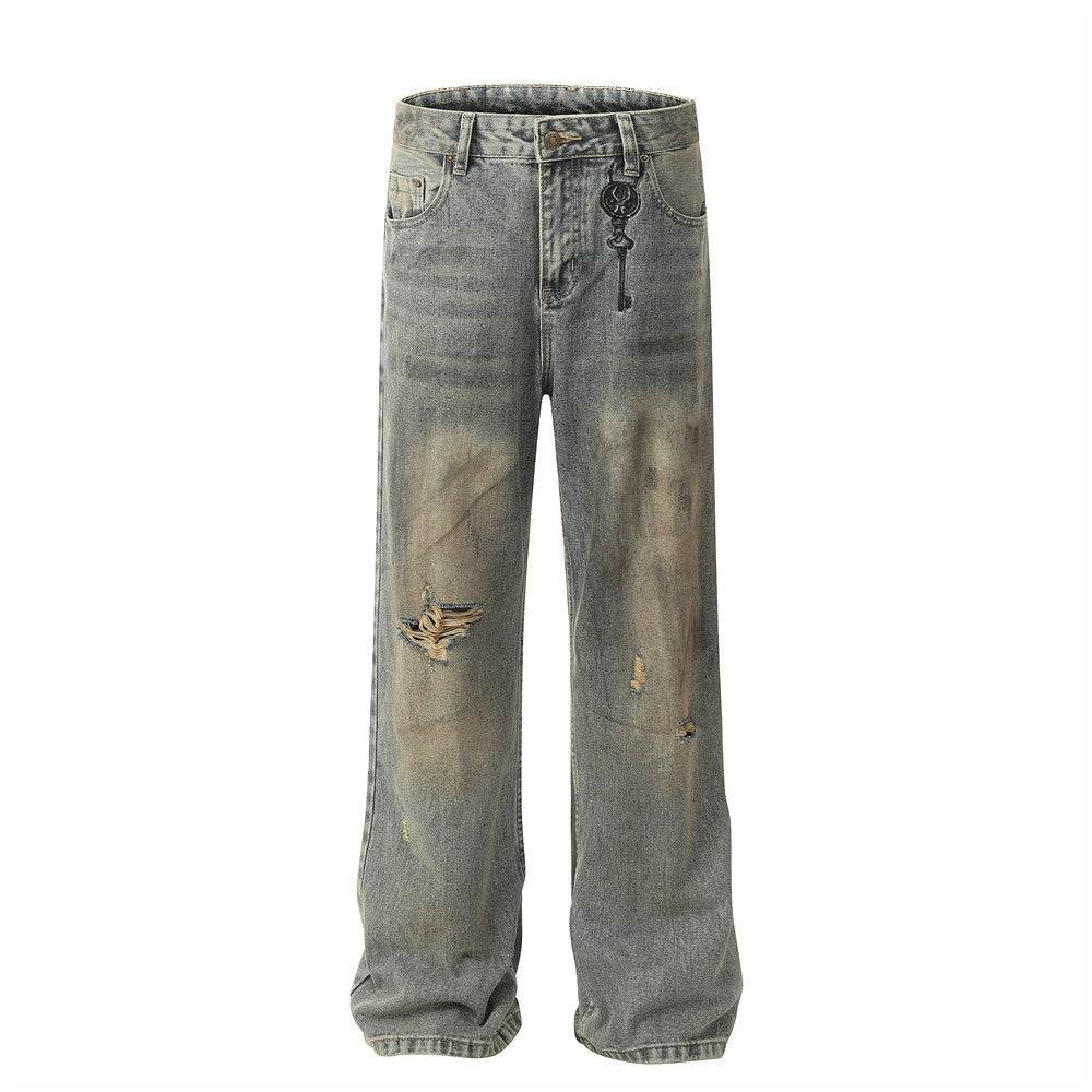 Pantalon en jean pour homme à effet usé, délavage industriel