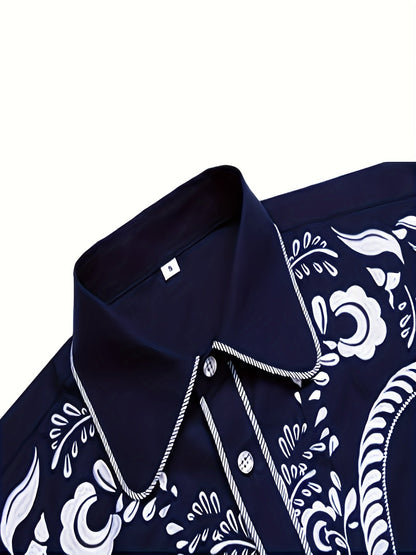 Western Cowboy Chic Long Sleeve Embroidered Shirt - Soft Cotton Blend, Elegant Design, Casual Style for Spring Fall Vacation Resort Wear - Men's Shirt for Outdoor Activities, Travel, and Leisure