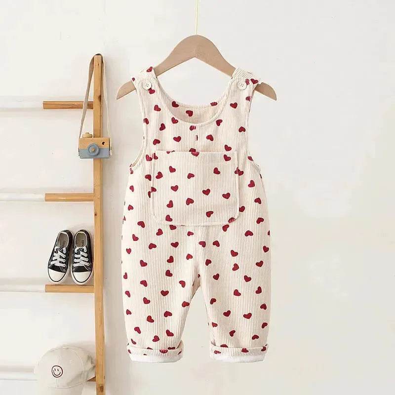 Fashion Girls Heart Printing Corduroy Overalls Baby girl Romper Jumpsuit