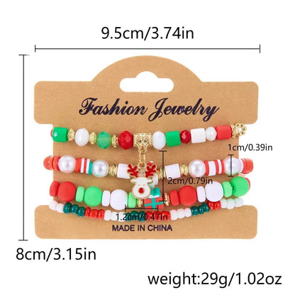 4pcs Christmas Snowman Handmade Beaded Bracelet set gift idea