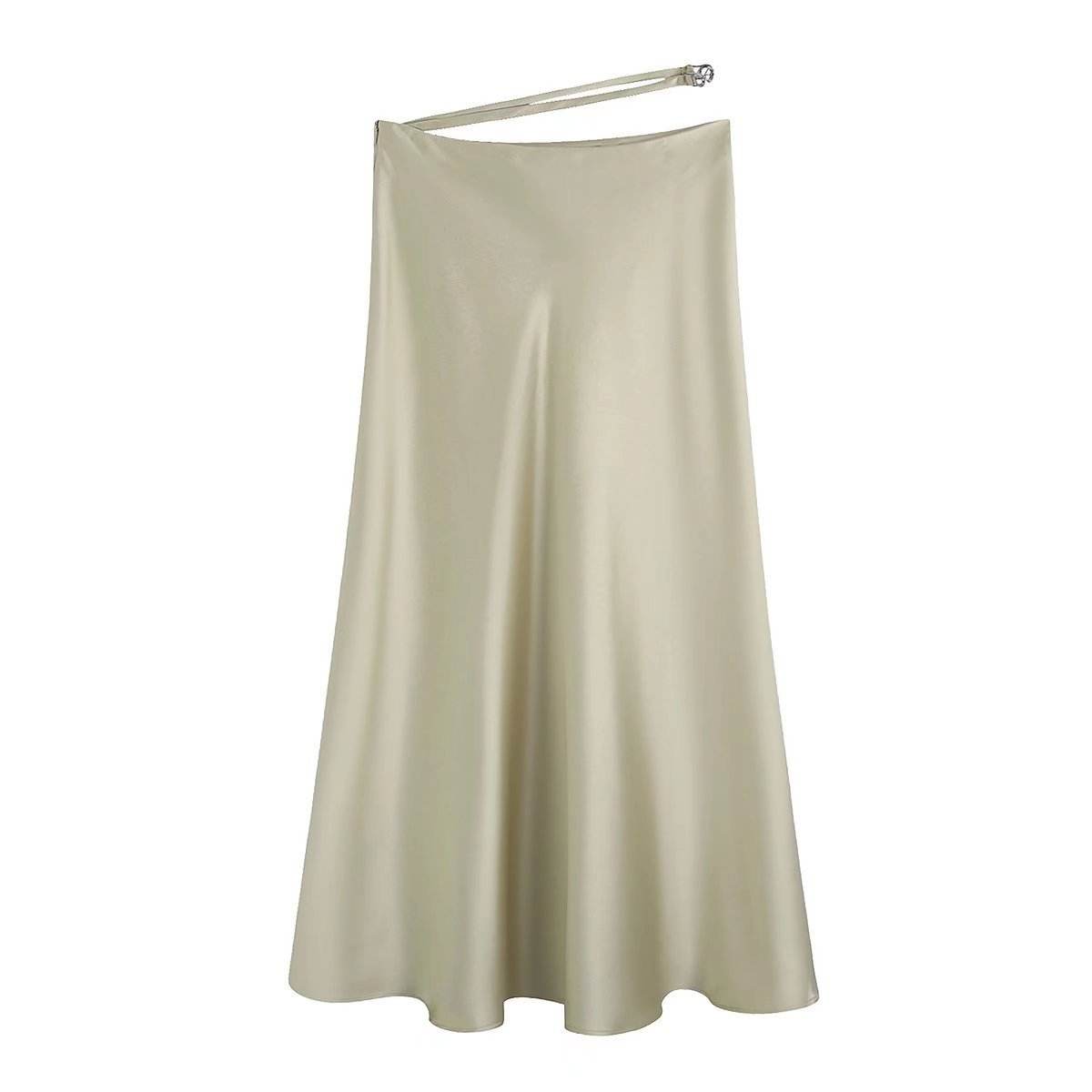 High Waisted Midi Silk Satin Skirt