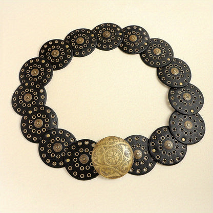 Ceinture large de cowboy occidental avec rivets dorés, en cuir PU, style Steampunk, avec grande boucle ronde vintage pour femme.