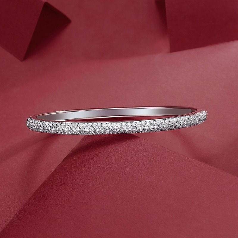 Classic Fashion Bridal Pave AAA Cubic Zirconia Princess Cut CZ Eternity Tennis Stackable Bangle Bracelet For Women, Prom, Wedding Silver Plated 7-7.5 Inch