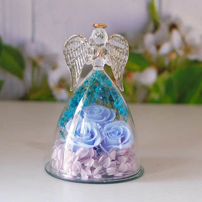 Boîte cadeau Fleur Éternelle Ange Sous Cloche Verre Rose Séchée Boîte Cadeau Pour Noël Nouvel An Saint Valentin Décoration Maison