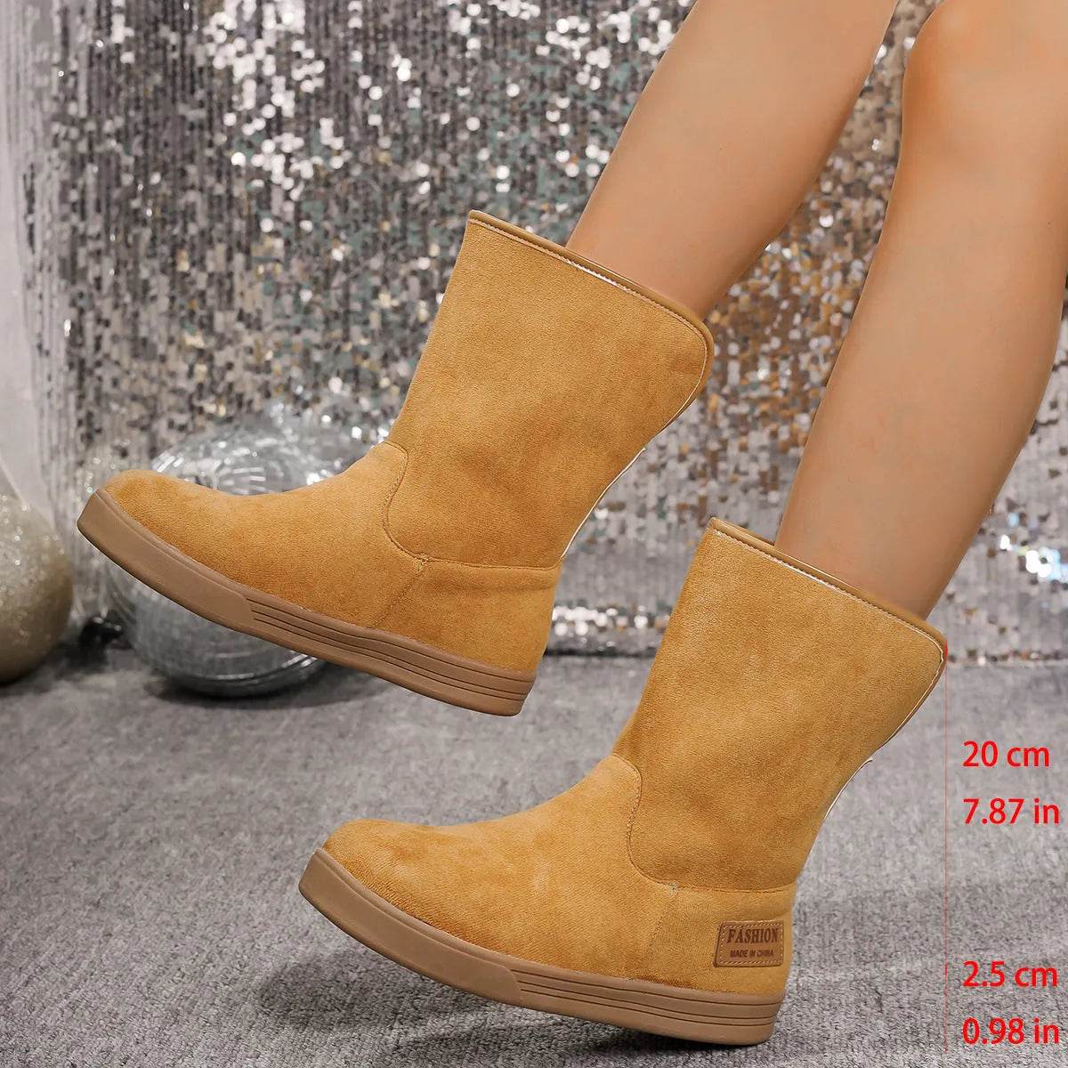 Bottes de neige pour femmes hiver chaud antidérapantes plates mi-mollet en velours et coton épais
