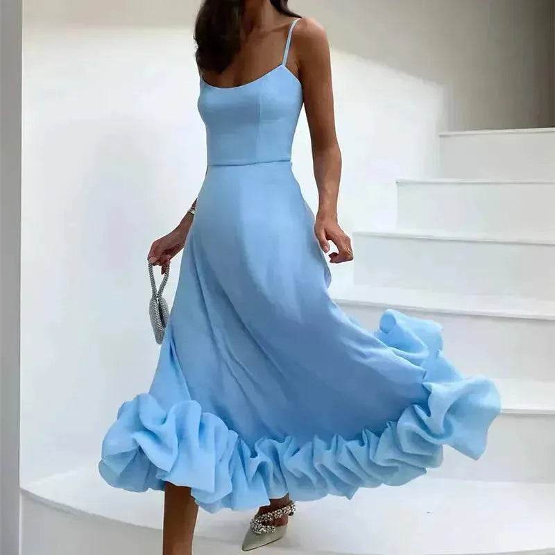 Fashion Suspenders Large Flower Swing Three-dimensional Flower A- Line Skater Dress Womens Clothing