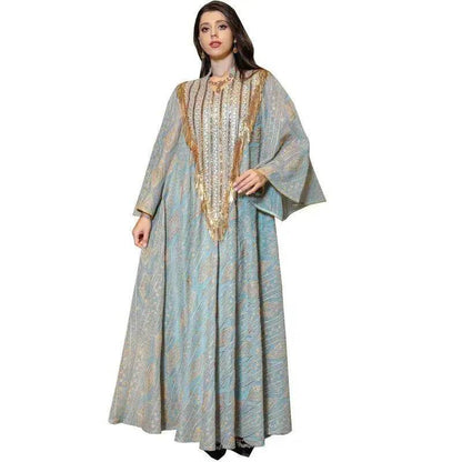 Festival Evening Party Mesh Embroidered Sequins Robe Abaya Dress for Arab Turkey Dubai Middle Eastern Women.