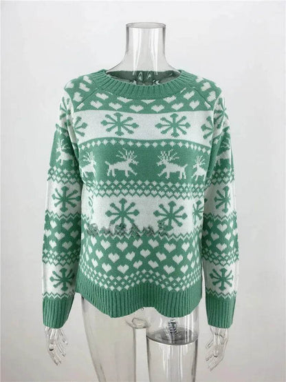 Elk Autumn And Winter New Knitted Round Neck Women's Christmas Snowflake Pullover Women's Sweater