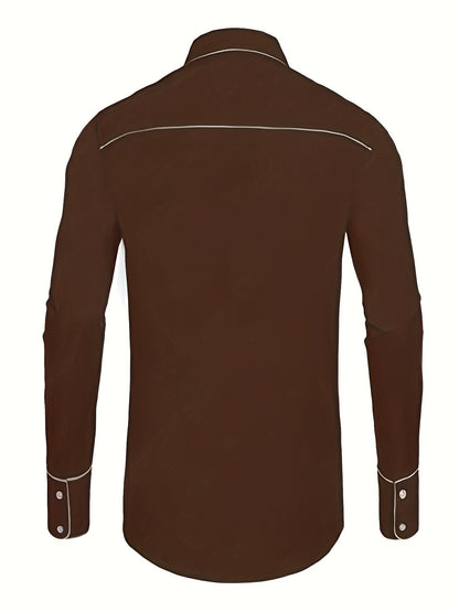 Western Cowboy Chic Long Sleeve Embroidered Shirt - Soft Cotton Blend, Elegant Design, Casual Style for Spring Fall Vacation Resort Wear - Men's Shirt for Outdoor Activities, Travel, and Leisure