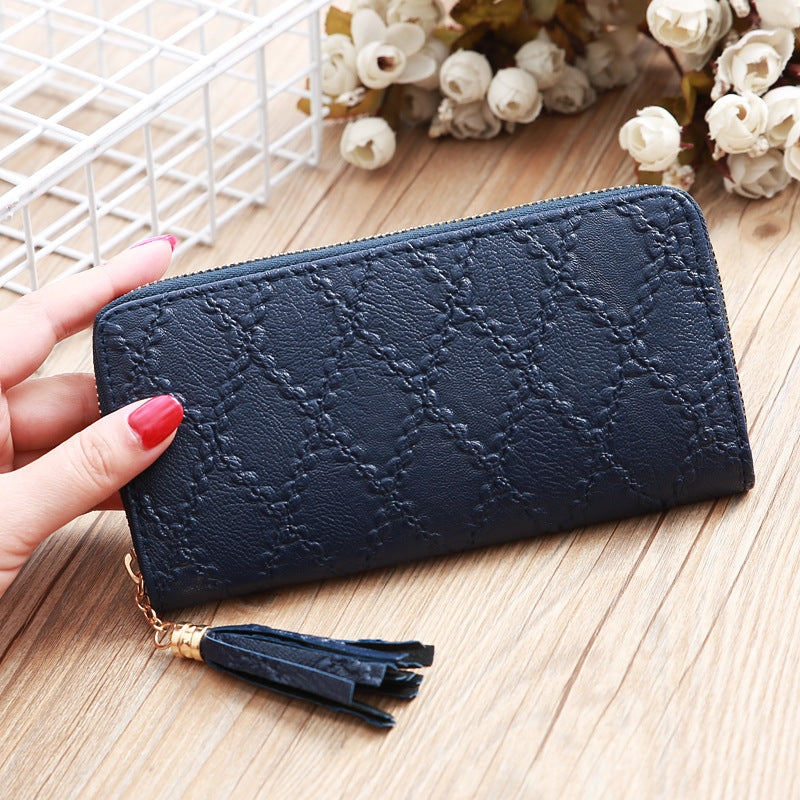 Women's Leather Clutch Wallet – Stylish Tassel Zip Purse with Card Holder Slots