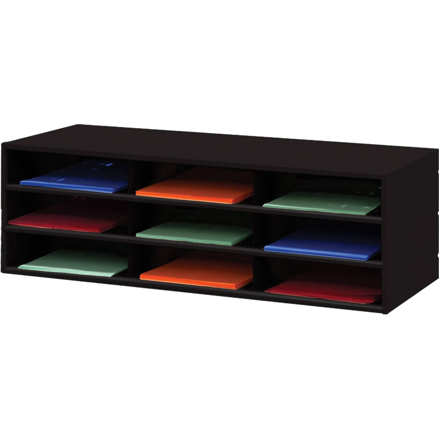 Horizontal Literature Rack, Stationary, 9 Slots, Steel, 33-13/16" W x 11-11/16" D x 10-7/8" H