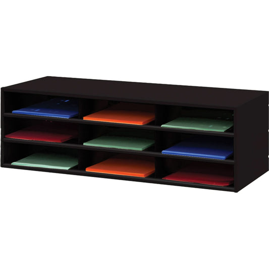 Présentoir de documents horizontal, fixe, 9 compartiments, acier, 33-13/16 po L x 11-11/16 po P x 10-7/8 po H